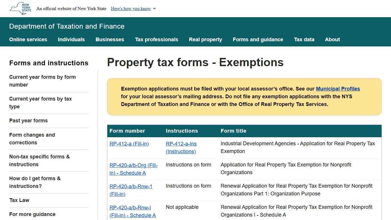 Property tax forms - Exemptions