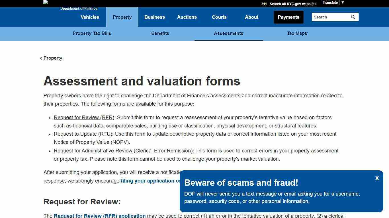 Assessment and Valuation Forms