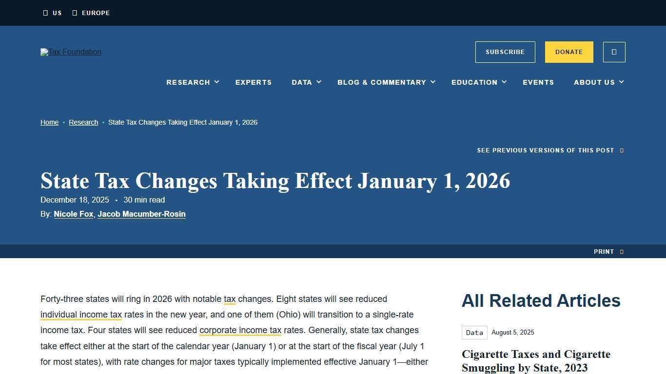 2026 State Tax Changes Taking Effect January 1st | Tax Foundation