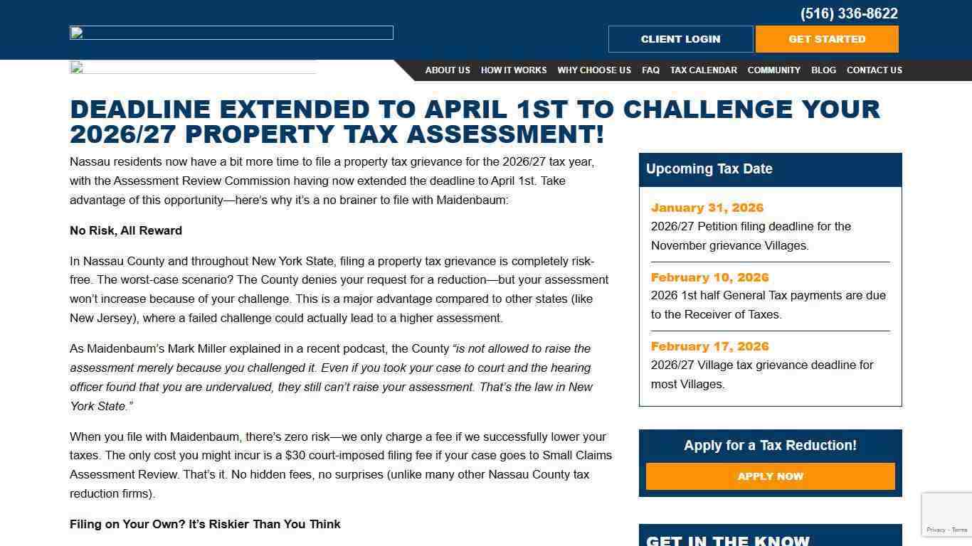 Deadline Extended to April 1st to Challenge Your 2026/27 Property Tax Assessment! - Maidenbaum Property Tax Reduction Group, LLC.
